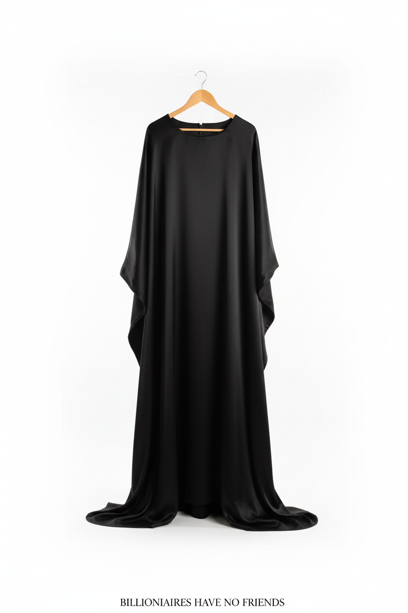 THE SILENCE black silk kaftan front view