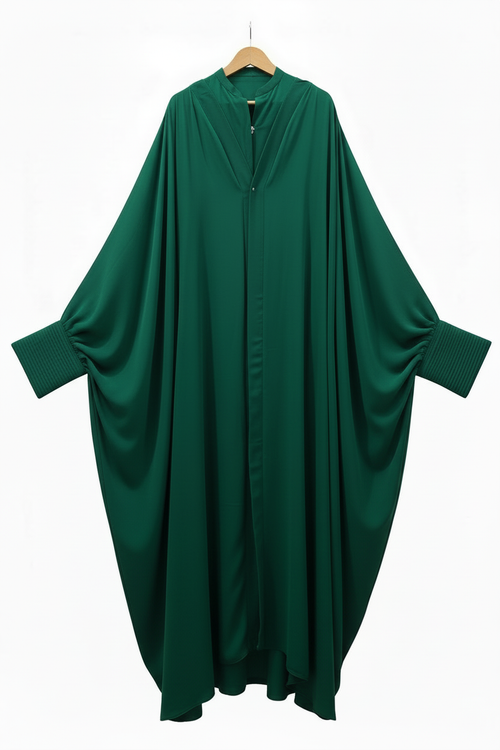 HARRODS DARLING emerald green batwing abaya on white background